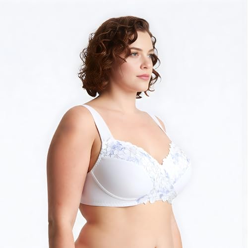 Image of Curve Muse Plus Size Minimizer Unlined Wireless Bra with Lace Embroidery-3Pack