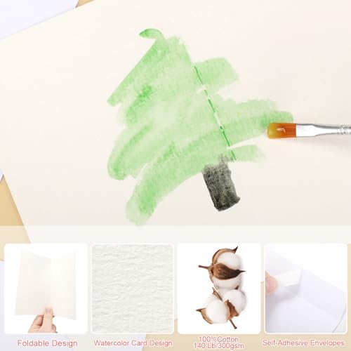 30 conjuntos de cartões de aquarela em branco com envelopes, cartões de papel aquarela de algodão de