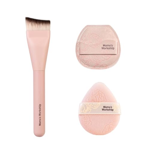 Momo's Workshop Makeup Tools Set, Reusable Makeup Sponge Foundation & Powder Puff Set with Makeup Brush