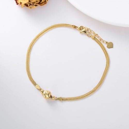 Image of 18K Solid Gold Mesh-link Chain Anklets for Women, 2.4mm Gold Italian Durable Chain Ankle Bracelet with Lobster Claw Jewelry Anniversary Birthday Jewelry Gift for Her 8 inch-10 inch