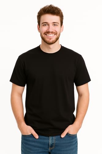Black Mens Ultra Cotton Plain Crew Neck T-Shirts | All-Day Comfort Casual Tagless T-Shirt for Men | Size Large
