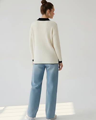 Image of Women's Slim-Fit V-Neck Top with Contrast Collar - High Elasticity Versatile Outfits, Everyday Fashion