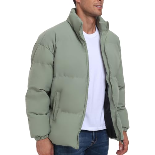 Mens Padded Jacket Stand Collar Windproof Down Jacket Full Zipper Outerwear Puffer Coat2