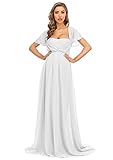 ZIUMUDY Maternity Off Shoulder Chiffon Gown for Photo Shoot Maxi Lace Dress for Baby Shower Bridesmaid Party Dress (White, Medium)