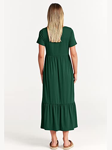 Image of ANRABESS Womens 2026 Summer Casual Maxi Dress A line Tiered Flowy Short Sleeve Crewneck T Shirt Beach Travel Long Dresses