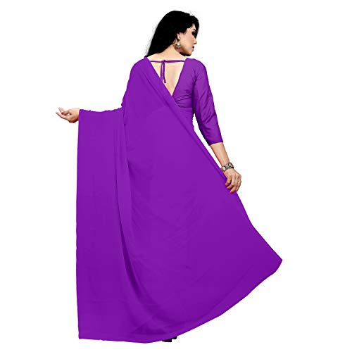 Image of StyleScope Women's Plain Georgette Saree With Georgette Plain Matching Unstitched Blouse Piece (Plainn)