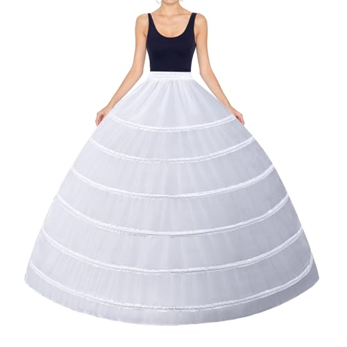 LJXploreMax Womens Crinoline Petticoat 6 Hoop Skirt Long Underskirt Full A-Line Slip for Under Bridal Wedding Dress Ball Gown to Make Dress Puffy