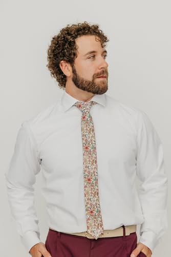 Image of DAZI Men's Skinny Tie Floral Print Cotton Necktie, Great for Weddings, Groom, Groomsmen, Missions, Dances, Gifts.