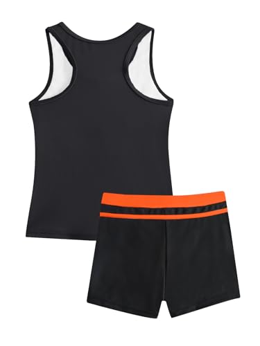 JiAmy Mädchen 2-teiliger Tankini-Badeanzug Sportliches Bademodenset, Ärmelloses Racerback-Oberteil und Badeshorts, Elegant Badeanzug für Kinder 11-12 Jahren