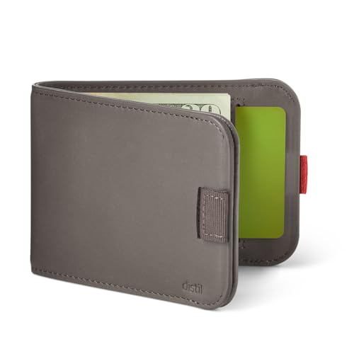 Image of Distil Union Wally Bifold 5.0 Slim Bifold Wallet for Men - Minimalist RFID Leather Wallet, Pull Tab Card Holder & Money Clip - Holds 14 Cards & 30 Bills - No ID Window - Grey