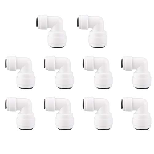 Sourcing Map 10uds Conexión Rápida Accesorios Purificadores Agua Conector Empuje Manguera Filtro Unión Tuberías Codo 1/4 a 3/8 Tubo OD