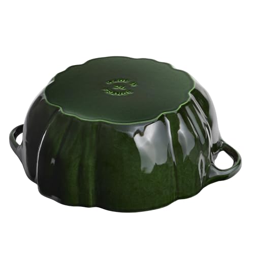 Image of STAUB Cast Iron 3.5-qt Pumpkin Cocotte with Stainless Steel Knob - Basil