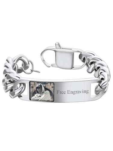 Photo Custom ID Bracelet Men Women Stainless Steel 15mm...