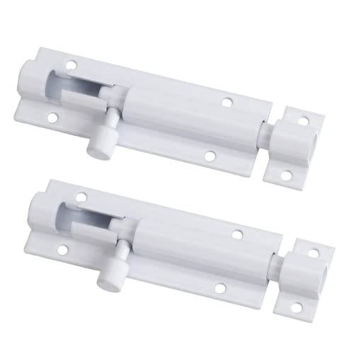 2 Set Door Lock Bolts Shed Door Tower Bolt Heavy Duty White Door Bolt Latch Slide Barrel Door Bolt Security Lock Latch with Screws for Internal Door Shed Bathroom Toilet Shed (White, 4inch)