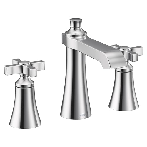 Moen TS6985 Flara Two-Handle 8 in. Widespread Cross Handle Bathroom Faucet Trim Kit, Valve Required, Chrome