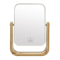 PARSA BEAUTY Bambusspiegel mit 5-Fach Vergrößerung – drehbarer 360-Grad Kosmetikspiegel mit Standfuß – ideal für präzises Make-up, Schminken & Rasieren – modernes Design – 22 x 16 x 4 cm