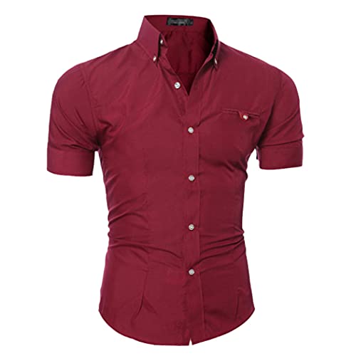 Chemise homme coupe ajustée rouge 3XL vêtement été casual boutonné