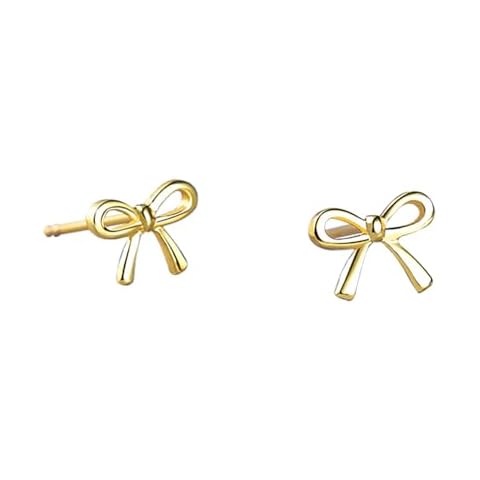 Cute Sterling silver Bow Stud Earrings for Women Trendy Mini Bow Earring for Women Plated Gold Small Butterfly Drop Earrings Jewelry (Bow Earring) Cover