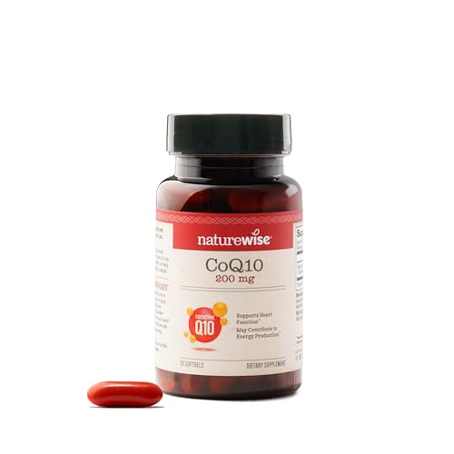NatureWise CoQ10 200mg Softgels, Ubiquinone haute puissance - Supplément Coenzyme Q10 - Antioxydant pour la santé cardiaque + énergie - Vegan, non-OGM, sans gluten - 30 Compte[1-Mois]