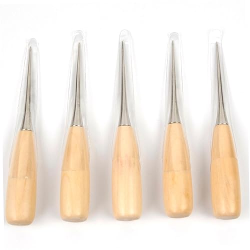 Uonlytech Leathercraft Punch Tool Set 3pcs Round Hole Awl Wooden Handle Sewing Craft Tool for DIY Home Repair