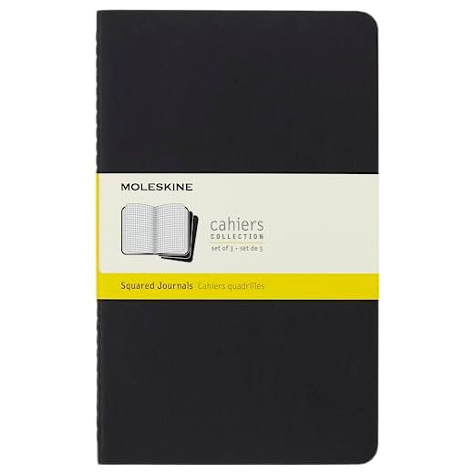 Moleskine Cahier Journal, Soft Cover, Large (5" x 8.25") Ruled/Lined, Black, 80 Pages (Set of 3)