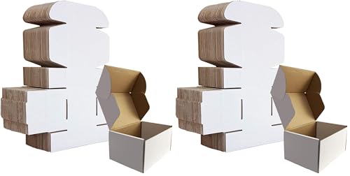 Image of HORLIMER 6x4x3 inches Shipping Boxes Set of 25, White Corrugated Cardboard Box Literature Mailer (Pack of 2)
