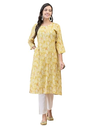 Image of Shree Women Liva (Rayon) White Floral Print Kurta