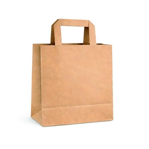 250 Papiertüten Braun mit Henkel 18+8x22cm Papiertragetaschen und Papiertaschen mit Henkel aus stabilem Kraftpapier