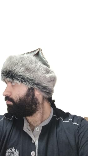 Men's Black Turkish Fur Lambskin Leather Warm Hat for Turkish Warrior Gift Ideas for Men (2X-Large)