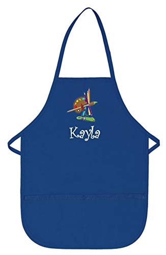 Personalized Royal Blue Kids Art Smock Apron With Palette Embroidery Design Poly/Cotton Twill Fabric Regular #TOP12