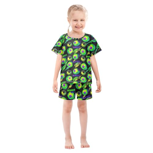 Soccer Ball Dark Pajama Set Short Sleeve Nightwear Soft Clothes Set Summer Pajamas Cotton 5Y3