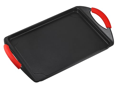 Innovacook Extra Large Non-Stick Cast Aluminium Griddle Plate – BBQ Griddle Pan with Silicone Handles – Induction Hob Compatible – Flat Grill Plate for Camping, Oven, Gas, Induction & Electric Hobs