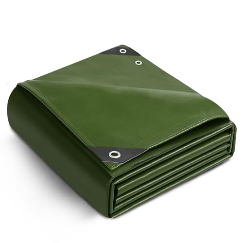 Keplin Waterproof Tarpaulin Cover Sheet Heavy Duty Mould-Resistant Easy to Wash - PE Material Reinforced Edges with Metal Eyelets Green 90GSM Ideal for Indoor and Outdoor Protection (3 x 4 Metre)