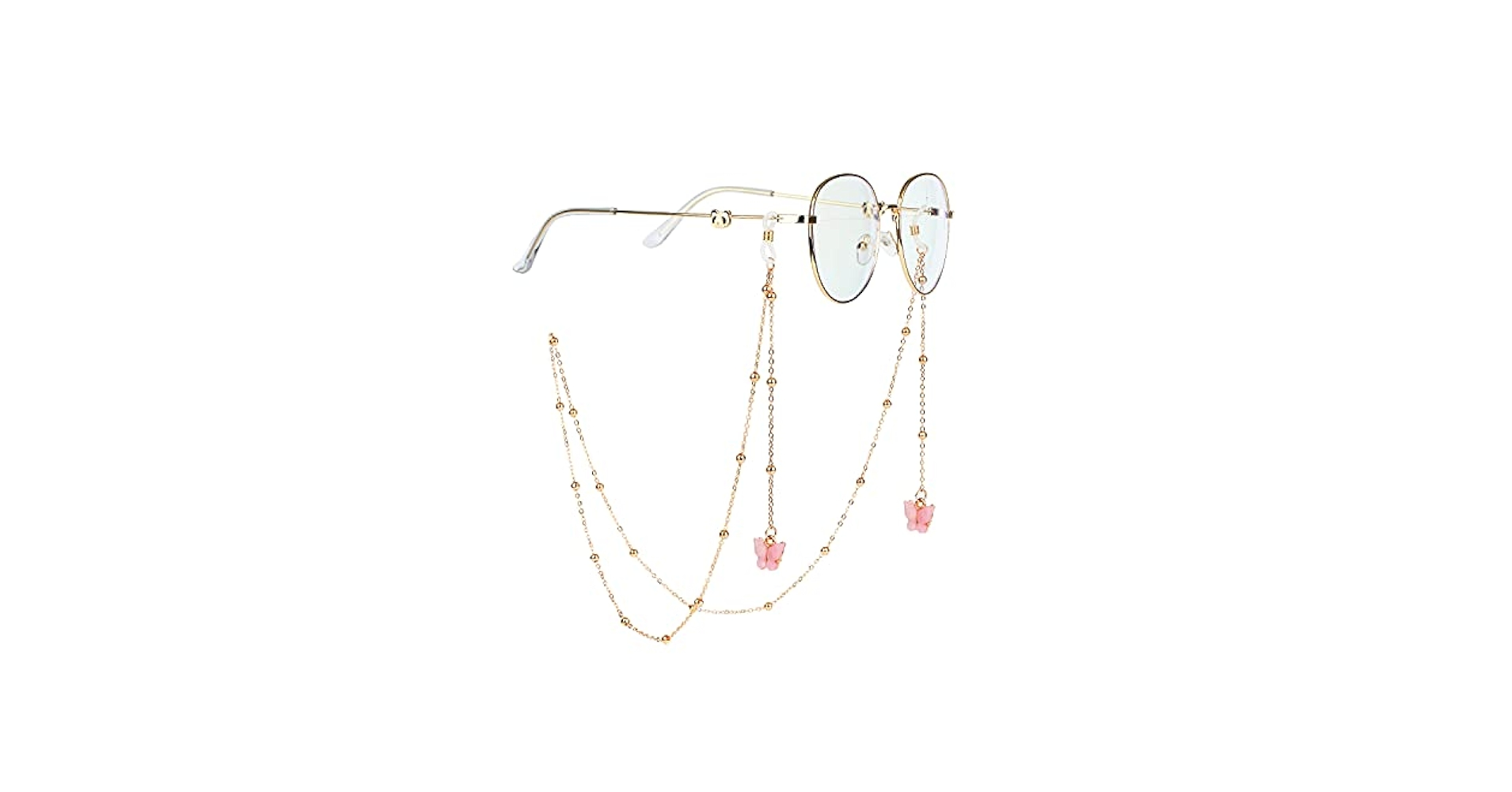 AININI 27.5 inch Eyeglass Chains Butterfly Gold Bead Mask