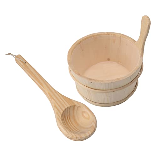 XHTLLO Sauna Bucket and Ladle, 4L Spruce Wood Hot Tub Barrel with Plastic Liner, High Temperature Resistant Sauna Accessories for SPA, Swimming Pool, Massage Bathtub