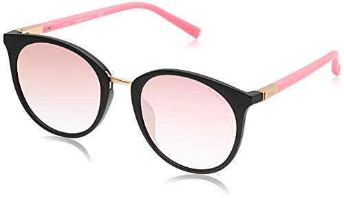 GUESS Women's Gu3022 Round Sunglasses, Matte Black & Bordeaux Mirror, 52 mm