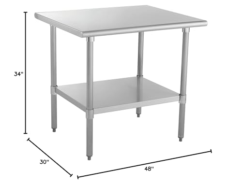 Kratos Stainless Steel Kitchen Prep Table 48\"x30\" with Undershelf, NSF Worktable for Restaurants - 16ga/304SS