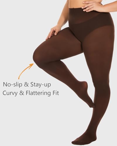 Image of DUCMODA Plus Size Tights for Women, Ultra Soft Solid Color Semi-Opaque Pantyhose, Nylon High Waist Stockings 1X 2X 3X 4X