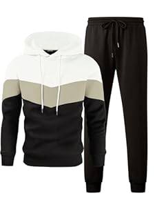 JMIERR Trainingsanzug Herren 2 Teiliges Jogging Anzug Set mit Taschen Farbblock Hoodies mit Hose Männer Baggy Sportanzug Basic Freizeitanzug Schwarz L