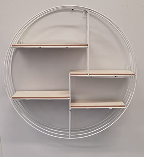DEENZ 50Cm White Round Wall Shelf Mount Storage Floating Hanging Display Rack Art Decor 5Mm Metal Wood
