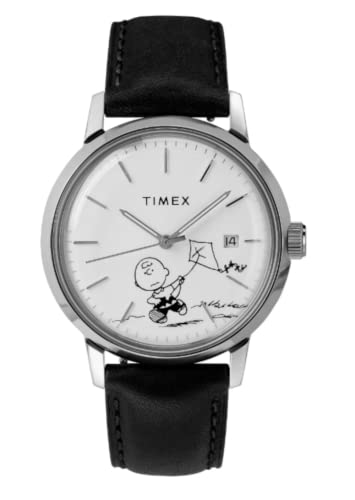 Timex Marlin Automatic Charlie Brown Peanuts Snoopy Men's Watch Analogue Automatic with Black Leather Strap TW2U12700