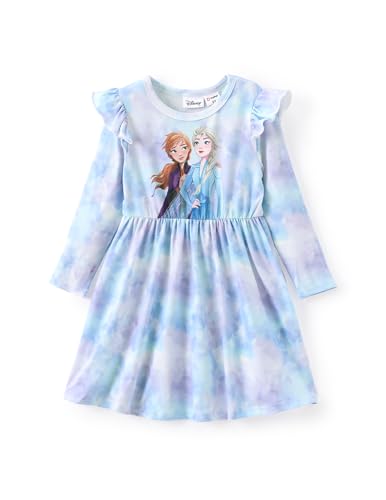 Disney Princess Frozen Elsa Minnie Mickey Stitch Ruffle Sleeve Dress A Line Long Sleeve Kids Clothes Baby to Toddler