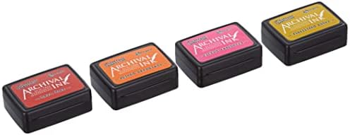 Ranger Distress Archival Mini Ink Kit 1-Picked Raspberry/Barn Door/Spiced Marmalade/Fossilized Amber, Various, 4 Pads
