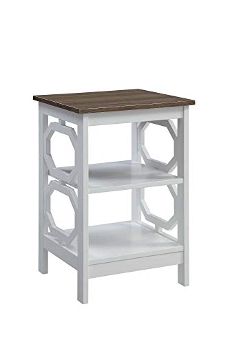 Convenience Concepts Omega End Table with Shelves, Driftwood Top/White, 15.75 in x 15.75 in x 23.75 in