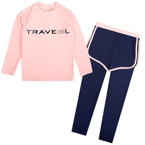 3 Pcs Youth Girls Long Sleeve Rash Guard Swimsuit UPF 50 Pants Sunsuit with Sun Protection Hat Bathing Suits2