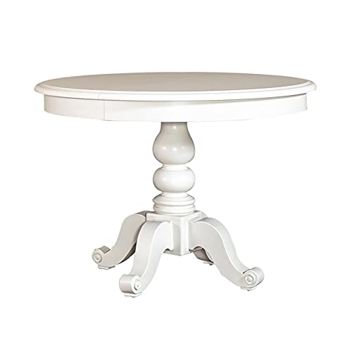 Bowery Hill Full Extension Solid Wood Round Pedestal Dining Table With Solid Wood Frame In White #TOP7