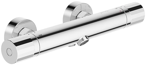 Jacob Delafon - Mitigeur Bain-Douche mural Oscar - Thermostatique - Économie d’eau - Bec bain compact - Poignées en métal facetté - 33,3x6,4x10,8cm - Finition Chrome - E32914-CP