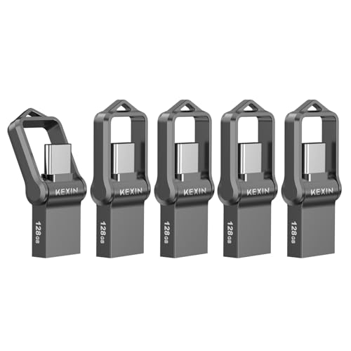KEXIN 5 Unidades USB C Memoria USB 128GB 3.0 Tipo C Pendrive USB Metal Impermeable a Prueba de Golpes Llave Pendrive 2 en 1 Memory Stick U Disco OTG Flash para PC/Laptop/móvil con USB C