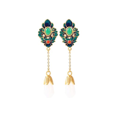 pendientes colgantes retro joyería proceso de esmalte imitación jade rojo pendientes de orquídea