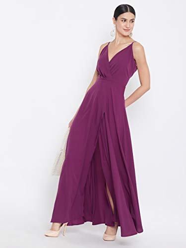 Image of Berrylush Red Solid V Neck Maxi Dress